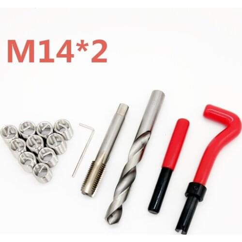 10pcs Car Pro Coil Drill Tool Metric Thread Repair Insert Kit M14*2 for Helicoil Car Repair Tools Coarse Crowbar