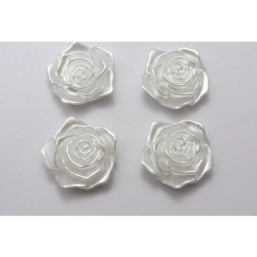 25 Pure White Acrylic Pearl FlatBack Rose Flower 18X7mm Scrapbook Craft