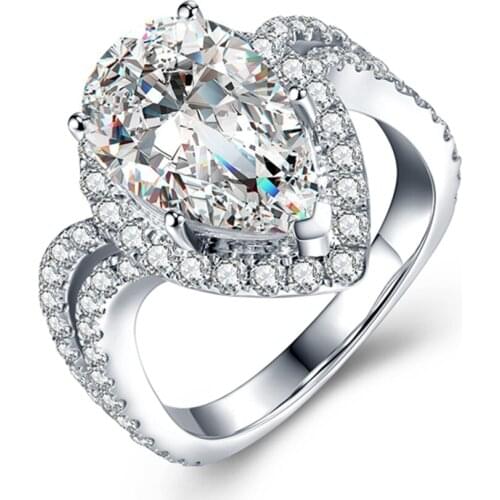 3.6 CT Carat Lab Grown Moissanite Diamond Ring Solid 14K White Gold Engagement Anniversary Ring DEF Color Pear Shape 3EX&VVS1