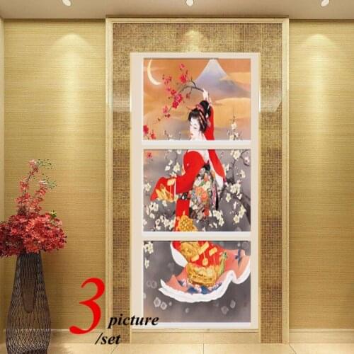 3pcs/set Japanese Geisha Woman Poster and Elegant Japanese Traditional Costume Canvas Painting Wall Art Pictures for Home Decor