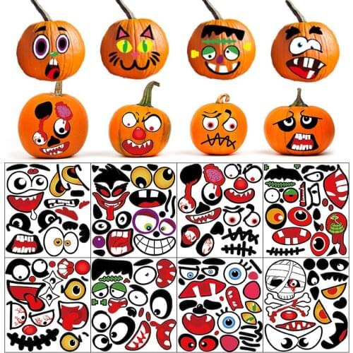 4pcs Funny Halloween Pumpkin Grimace Sticker Trick Or Treat Party Decor Halloween Event Party Decoration DIY Expression Stickers