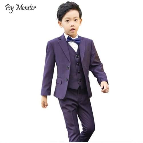 High quality Kids boys blazers children formal suits student performance piano costume suit vest shirt sets for boy 5pcs F121