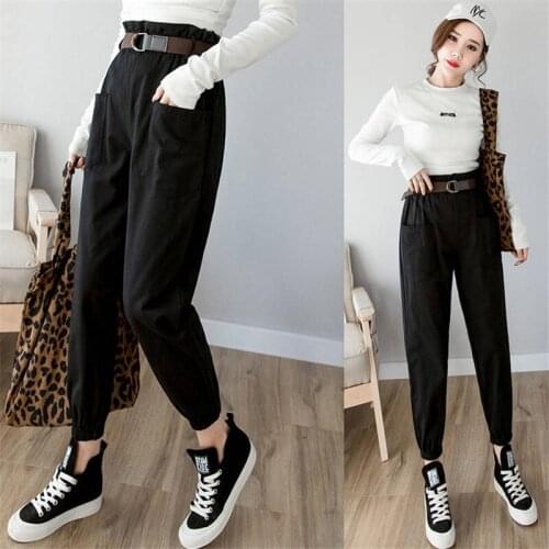 High waist pants Solid loose joggers women black harem camo pants streetwear punk black cargo pants women capris trousers female