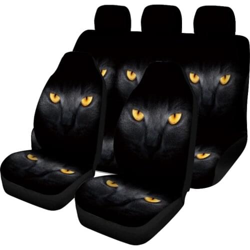 Aimaao 1/2 /7 Pieces Black Cat Design Car Seat Cover Soft Polyester Fabric Fit Most Car For VW Ford Focus 2 Mondeo Mk4 Volvo