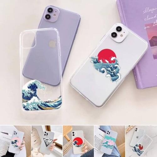 Japan Waves Phone Case For iphone 12 11 mini x xs xr pro max 8 7 6s 6 5 5s 5c se plus Transparent soft