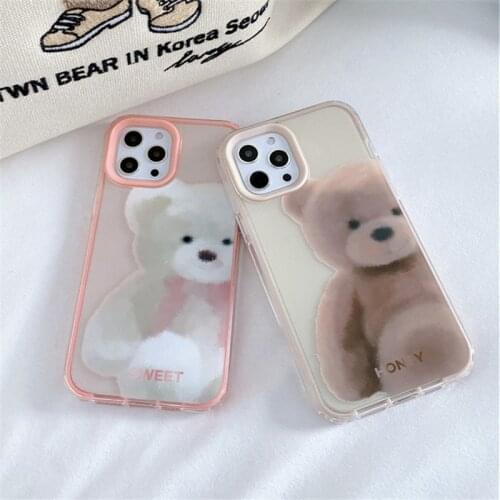 Retro kawaii plush Milk tea bear friends Japanese Phone Case For iPhone 11 12 Pro Max Xs Max XR X 7 8 Plus 7Plus case Cute Cover
