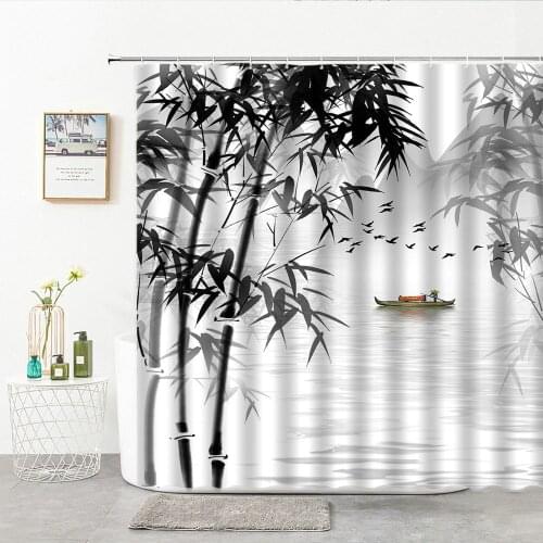 Ink Bamboo Landscape Shower Curtains Modern New Chinese Ink And Wash Natural Scenery Home Background Decor Wall Hanging Cloth