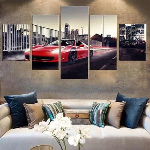 Home Decor Canvas Cool Red Luxury Car 5 Pieces Wall Art Gift Painting Pictures Printing Modular Artwork Poster For Living Room