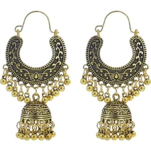 Egypt Indian Bells Tassel Statement Earrings for Women Carved Flower Oxidized Silver Color Earring Festival Party Jewelry Gift