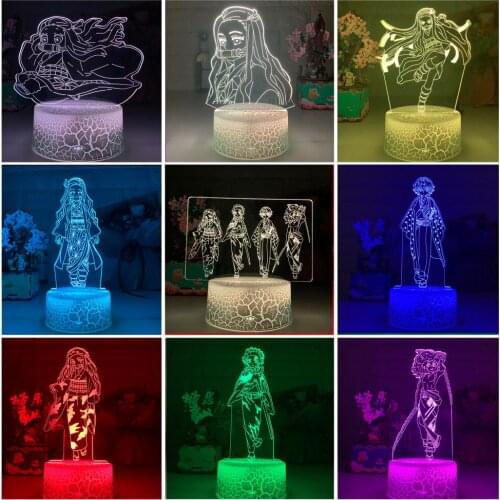 Kimetsu No Yaiba Nezuko Kamado Figure Led Night Lights for Bedroom Decor Nightlight Kids Child Table 3d Lamps Demon Slayer Gifts