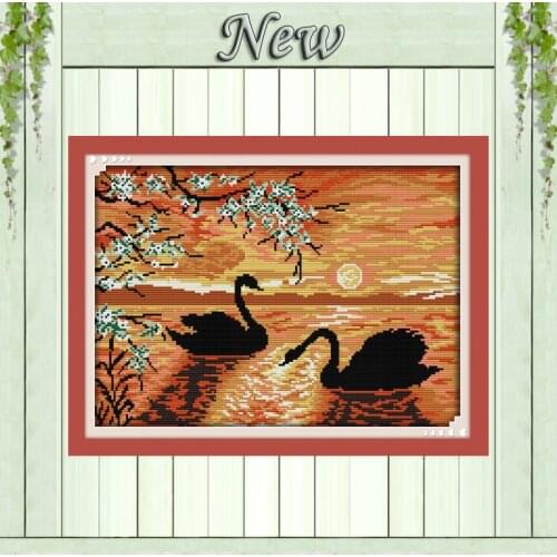 Swan Lake birds sunset paintings home Decor Counted Printed on canvas DMC 11CT 14CT Cross Stitch kits Needlework Sets embroidery
