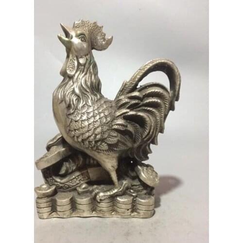 Collectible White copper wealth chicken statue
