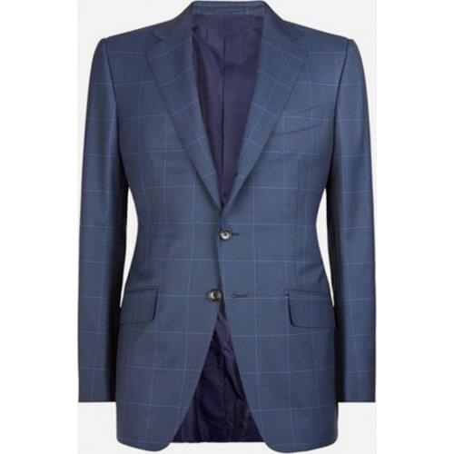 Navy Windowpane Custom Suit James Bonde Tailor Made Suits Mens Plaid Suit Custom Made Suit MTM Suit Blue Prince Of Wales Checks