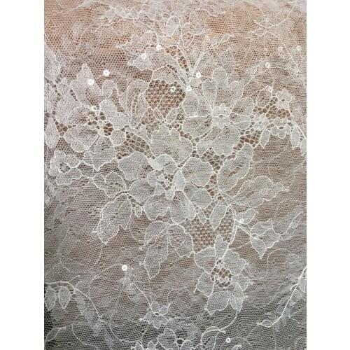 1 Yards 150CM Width Fashion Dress Top Quality Off White Gorgeous Embroidered French Lace Fabric Sequins Bridal Lace Fabric