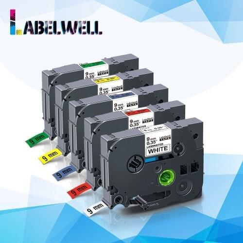 Labelwell 5pcs tze 221 tze421 label ribbon cassette tze221 tze-221 Black on White compatible for Brother p-touch printer PT-H100
