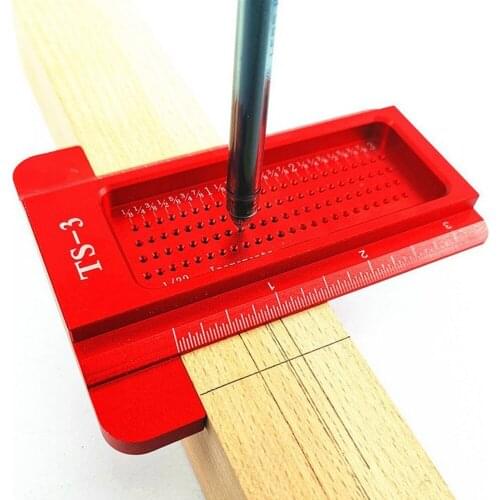 TS-3 Hole Ruler Alloy T-shaped Ruler Woodworking Ruler Mark Line Gauge Cross-Out Ruler Carpenter Measurement Tool Angle Ruler 5
