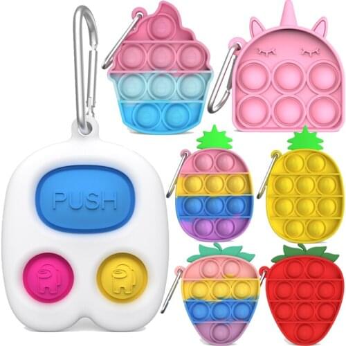 Mini Pineapple Fruits Monster Key chains Children Adult Push Bubble Fidget Sensory Toys Key Ring Educational Toy Anti-stress