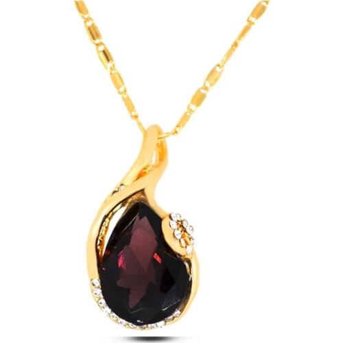 N240 Purple Crystal Water Drop Necklace Dainty Silver And Gold Jewelry Fashion Necklaces Allergy Free 2017 Ladies Necklaces