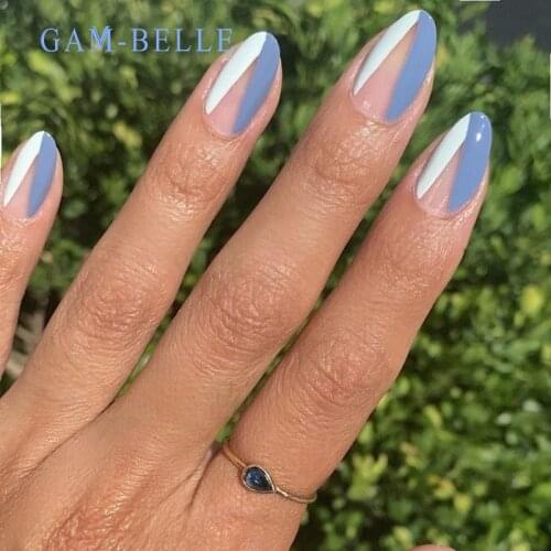 GAM-BELLE Candy Color French Fake Nails Short Almond Press On Nails Extension Tool ABS False Nail Art Tips Manicure Beauty Decor