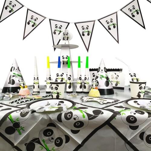 Cartoon Panda Theme Decorations Disposable Tableware Sets Panda Birthday Party Balloon Baby Shower Favors