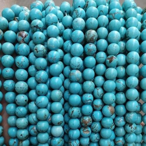 Natural Stone Blue Turquoises Round Loose Accessorries Beads For Jewelry Making 15" Strand DIY Bracelet Gifts For Women 4 6 8mm