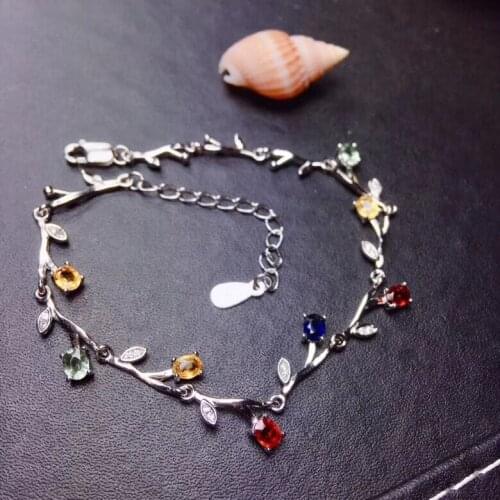 Natural Multicolor sapphire Bracelet Natural gemstone bracelet S925 silver fashion Elegant Branches women party gift jewelry
