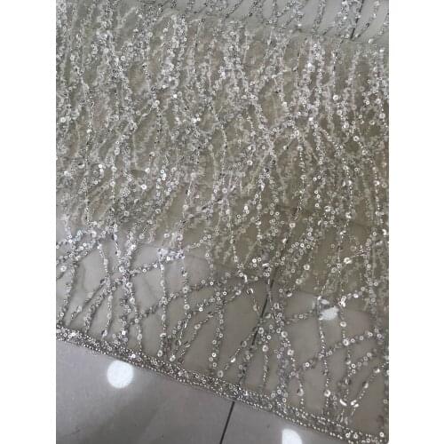 Nigerian Lace Fabric SYJ-98916 with sequins High Quality beaded Lace Fabric for wedding dress