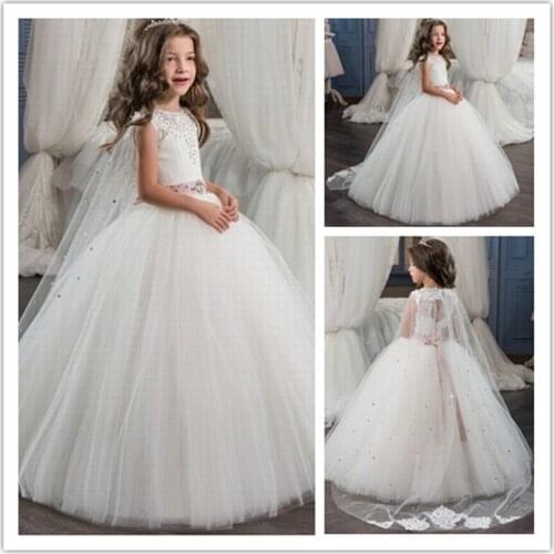 New Romantic Ball Gown Tulle Beading Flower Girl Dress O-Neck for Weddings Girl Lace Up Party Communion Dress Pageant Gown
