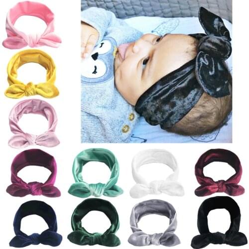 Baby Girls Top velvet Knot Headband Children Rabbit Ear Turban Headwrap Elastic Dots Printing Hair Bands Accessories