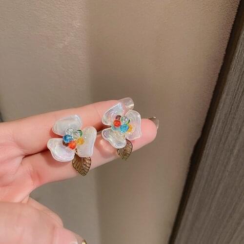 Origin Summer Temperament White Resin Flower Dangle Drop Earrings for Women Colorful Crystal Beads Arcylic Earring Jewelry
