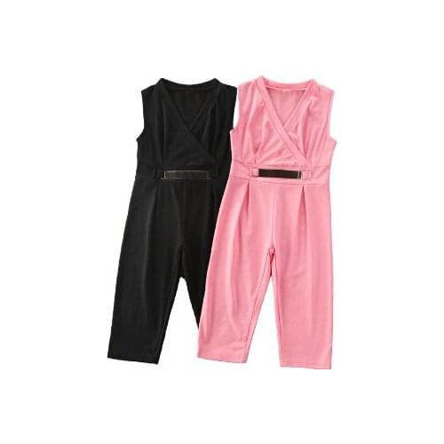 1-6Y Summer Fashion Infant Baby Girls Rompers Solid Sleeveless V Neck Casual Jumpsuits Overalls 2 Colors