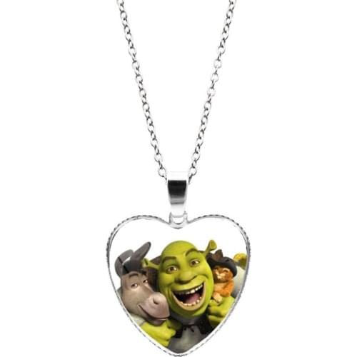 New Shrek Heart Pendant Necklace Cartoon Photo Glass Cabochon Crystal Heart Necklace Jewelry for Women Men