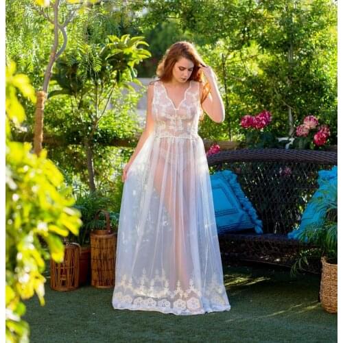 Sexy Elegant Women Long Nightrobes Short Sleeve Pajamas Photo Shoot Dress Party Nightgowns Bathrobes