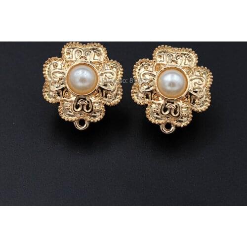 Earrings Post with Loop Hanger Paved Acrylik Flower Base DIY Retro Metal Clip Stud Earrings Jewelry Findings 19x21mm 10 Pairs