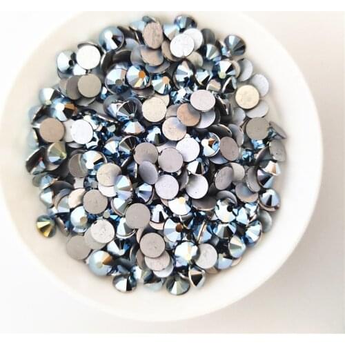 Blue Silver Super Bright Crystal Non Hotfix Glue On Rhinestone Glass Strass 3D Nail Art Decoration Garment SS6~SS30