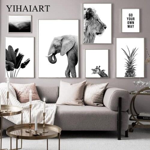 Scandinavian Nature Landscape Canvas Wall Painting Black White Elephant Lion Picture Nordic Art Poster Print Modern Home Decor