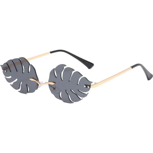 Veshion leaf shape oval sunglasses vintage women candy color fashion male sun glasses rimless metal frameless retro party beach