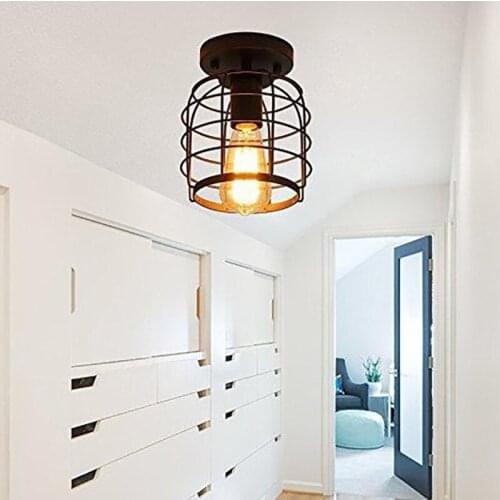 Modern Nordic Black Wrought Iron E27 Led Ceiling Lamps For Kitchen Living Room Bedroom Study Balcony Porch Restaurant Cafe Hotel