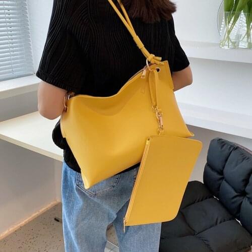 Soft Pu Leather Shoulder Bags for Women Casual Tote Bag Roomy Solid Color Shopper Handbag Female Big 2 Piece Set Crossbody Bag