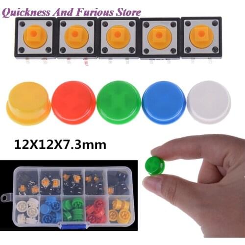 25Pcs/set 5 Colors Tactile Push Button Switch Momentary Micro Switch Button + 25PCS Tact Switch Cap 12*12*7.3MM
