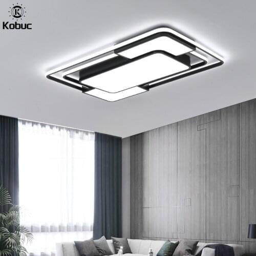 Kobuc Ultrathin Luminaire Living room Led Ceiling Light Fixture Dimmable Rectangle Ceiling Light for Bedroom with Remote Control