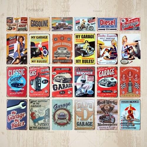 Wholesale Garage Rules Gasoline Vintage Metal Tin Signs Wall Decor Shabby Chic Plaque Gas Station Iron Poster Decoration