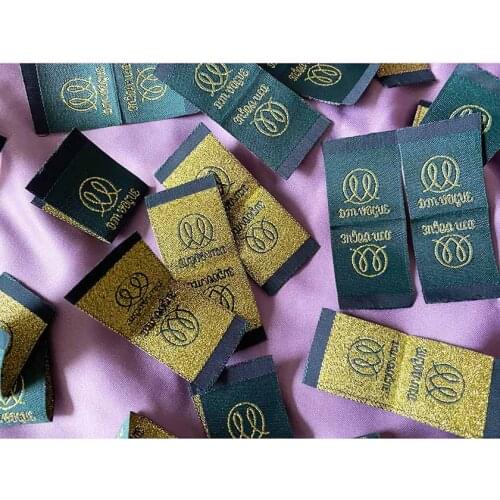 Custom High density gold thread Tag Woven Label main label damask label Embroidery Tags for Garment Bags DIY Sewing Accessories