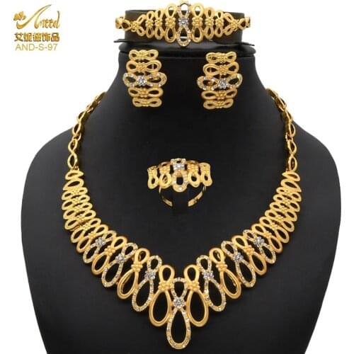 Dubai African Woman Jewelry Necklace Nigeria Wedding Luxury Bracelet Ladies Fashion Womens Bridal 24k Gold Color Accessories New