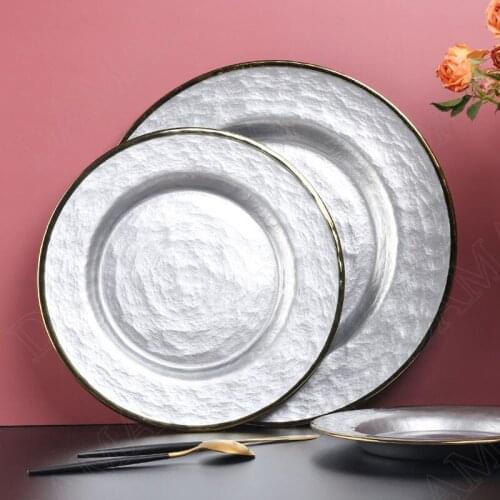 Golden Stroke Ceramic Plates Glaze Change Decorative Western Steak Dishes Restaurant Serving Tray Dining Table Fruit Salad Plate