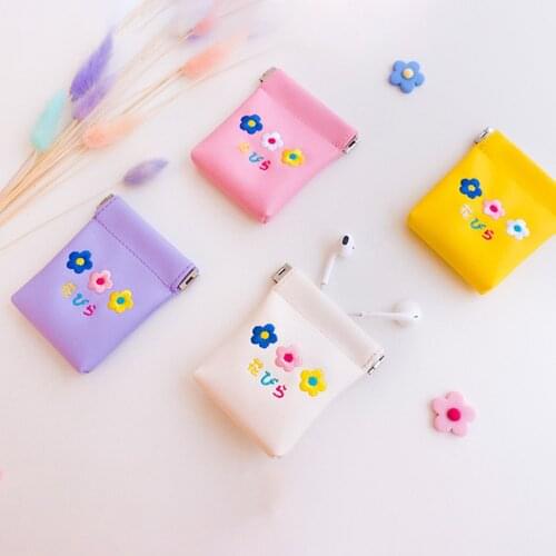 2021 Fashion Pu Leather Purses Earphone Storage Bag Lady Coin Purse Small Short Money Change Bag Little Card Holder Cash Holder