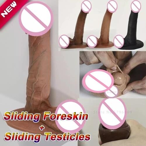 3 Color Sliding Foreskin Realistic Dildo Female Masturbation with Suction Cup Soft Silicone Penis Big Dick Simulation Sex Toys