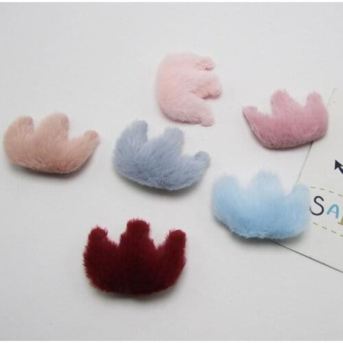36pcs/lot 4*3cm plush Crown Shape Padded appliques for headwear decoration handmade hair accessories