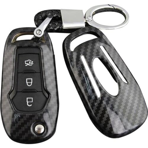 Carbon Fiber Car Smart Key Covers Case with Keychain Accessories for Ford Explorer F-150 F-250 Ranger Mondeo Ecosport