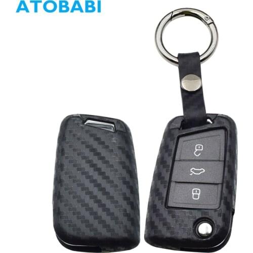 Silicone Car Key Case Carbon Fiber Style Remote Control Protector Cover For Volkswagen Golf 7 VW MK7 Polo Skada Octavia A7 SEAT